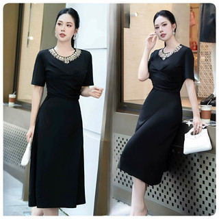 ( HÀNG QUẢNG CHÂU CAO CẤP) ĐẦM THUN CỔ KẾT ĐÁ XINH XẮN ( CC240724485 )