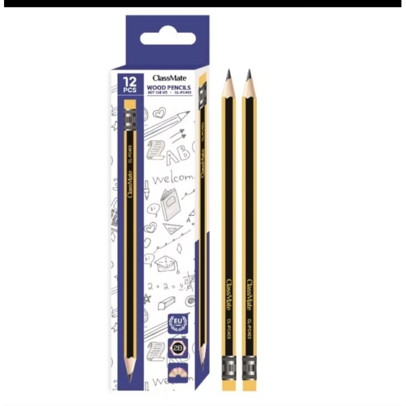 12 CÂY chì gỗ 2B( có đầu tẩy)kẻ sọc vàng PC403 Classmate(chất chì đẹp,gỗ mịn gọt không gãy)
