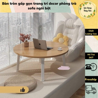 Bàn tròn gấp gọn trang trí decor phòng trà sofa ngồi bệt