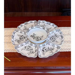 Bộ bát đĩa hoa mặt trời 7món, sứ Bát Tràng, xếp tròn đường kính 38cm