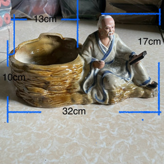 Chậu tượng tiên ông uống trà đọc sách gốm Bát Tràng trồng cây cây bonsai mini, cây bonsai để bàn