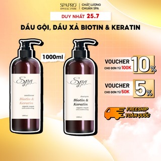Dầu gội dầu xả 1000ml dưỡng tóc suôn mượt biotin & keratin thực vật spapro