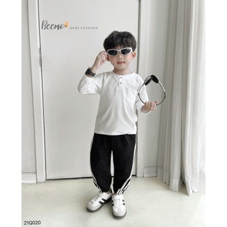  Quần dài dáng thể thao Beemo cho bé trai kẻ sọc 3 vạch bo gấu vải cotton mềm mại giữ ấm tốt 21Q020 