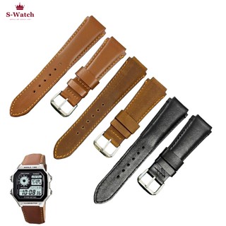 Dây Da Đồng Hồ Casio ae 1200 whd màu nâu,đen,vàng bò kèm khóa