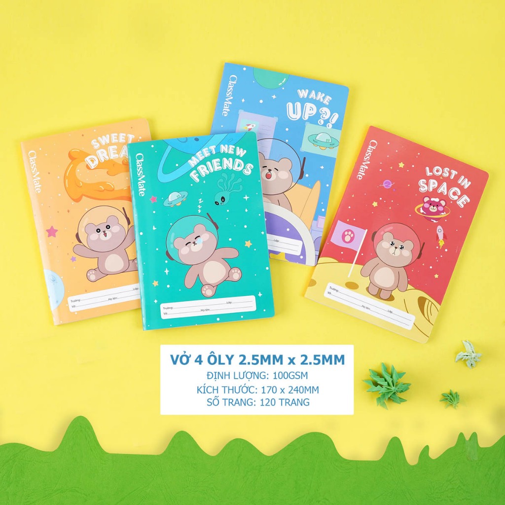 Vở Ô Ly Classmate 4 Ô Ly 120 Trang Hình In Gấu Cute Dễ Thương Dành Cho Học Sinh Tiểu Học NC1-120-006