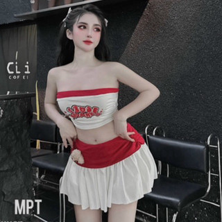 Set váy nữ áo quây phối váy chất mềm mát kèm gấu mpt