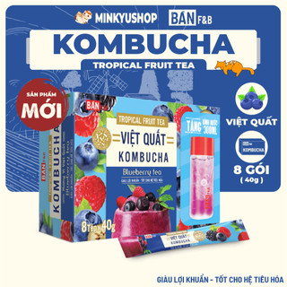   Tặng Bình Nước  Trà Kombucha Vị Việt Quất Detox Cơ Thể Giàu Lợi Khuẩn Đẹp Dáng Đẹp Da Hộp 8 gói 