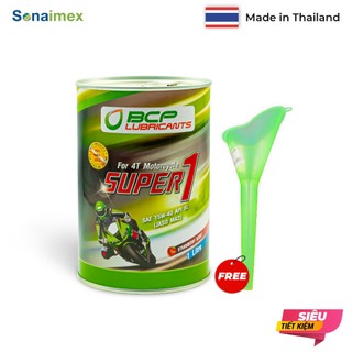 Nhớt Xe Máy BCP SUPER 1 Thái Lan 15W40 Lon 1 Lít Tặng Phễu Thay Nhớt/Đánh Bóng Xe Máy/Mỡ Bò