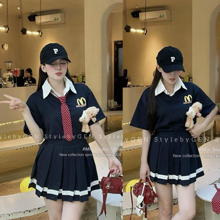 [S2.889] Set Áo Cà Vat Cổ Đức Mix Chân Váy Xếp Ly Có Lót Quần Kèm Tang Gấu Rời (cvay cạp chun)