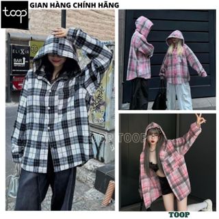  Áo Sơ Mi Kẻ Caro Dài Tay Có Mũ Form Rộng Unisex Nam Nữ  Áo Chống Nắng Cài Cúc Giữa Mặc Đẹp - TOOPMALL ASM42 