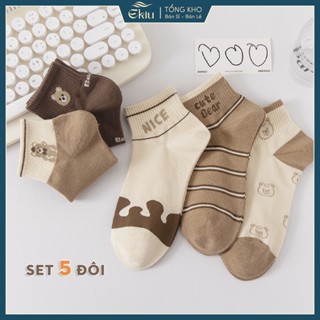  Tất vớ nữ cổ ngắn Ekiu Shop hình dệt sắc nét chất liệu coton co giãn 4 chiều - Ekiu Shop 