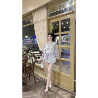 VÁY ÁO KẺ XANH THÔ LỤA ĐÍNH HOA VẠT HỞ TAY