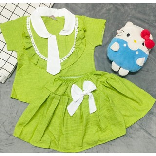 Set Áo Kèm Chân Váy Đũi Vân Bé (giao màu ngẫu nhiên) (14-18kg)