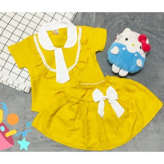 Set Áo Kèm Chân Váy Đũi Vân Bé (giao màu ngẫu nhiên) (14-18kg)