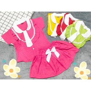 Set Áo Kèm Chân Váy Đũi Vân Bé (giao màu ngẫu nhiên) (14-18kg)
