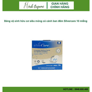 Băng vệ sinh hữu cơ siêu mỏng có cánh ban đêm Silvercare 10 miếng