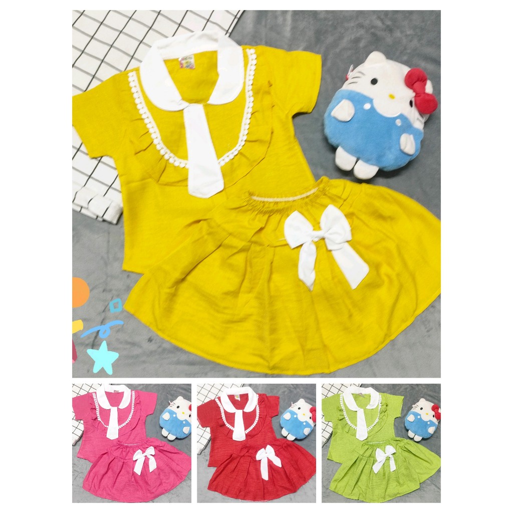 Set Áo Kèm Chân Váy Đũi Vân Bé (giao màu ngẫu nhiên) (14-18kg)
