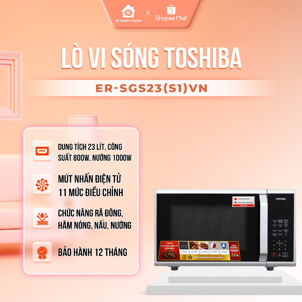 Lò vi sóng có nướng Toshiba ER-SGS23(S1)VN dung tích 23L công suất vi sóng 800W, công suất nướng 1000W