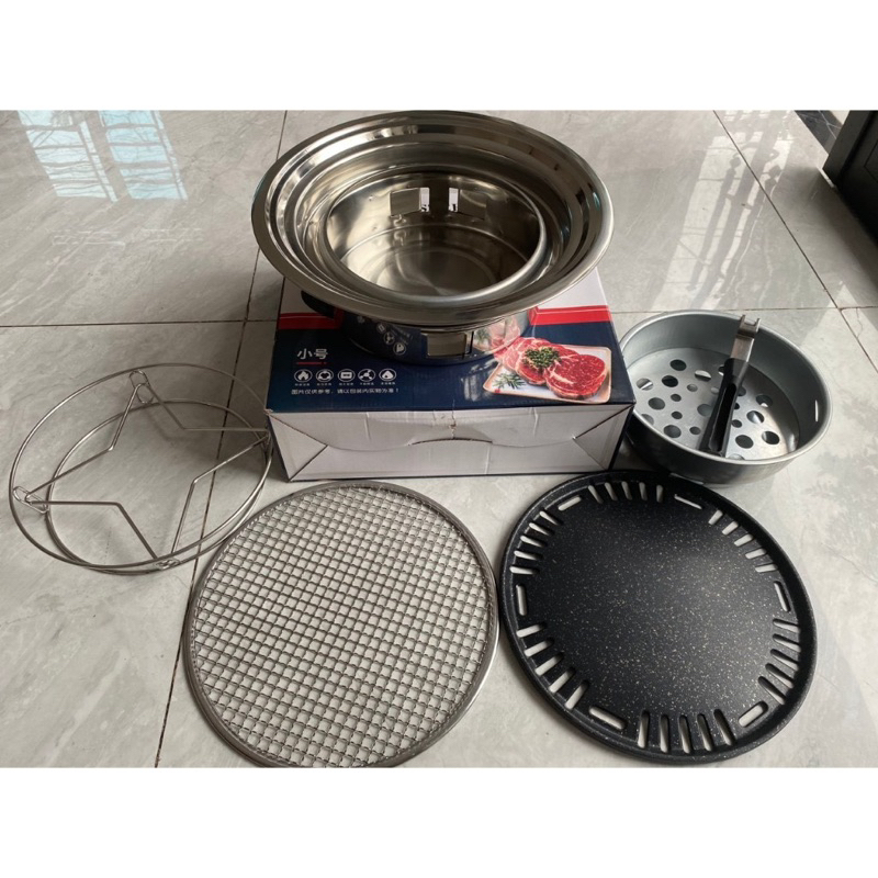 Bếp CỠ TO 40CM nướng than hoa bộ 2 loại vỉ (Có đế) inox304
