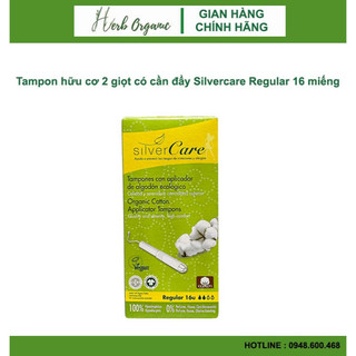 Tampon hữu cơ 2 giọt có cần đẩy Silvercare Regular 16 miếng