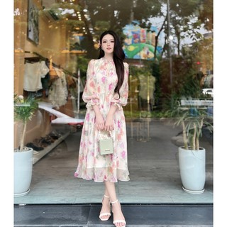 Váy hoa nữ Her studios chất vải tơ hoa kiểu dáng dài