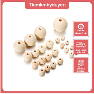  Hạt tròn bằng gỗ Màu tự nhiên Thân thiện với môi trường Hạt gỗ rời để làm đồ trang sức tự làm