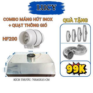 Combo máng hút khói inox + quạt thông gió HF200 Nefa hút khói, hút mùi bếp, lọc không khí