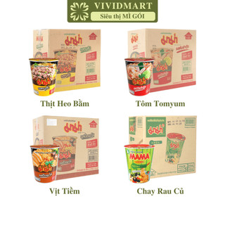 [THÙNG 36 LY] - MAMA - Mì Mama ly 4 vị: Tôm Tomyum, Thịt Heo Bằm, Vịt Tiềm, Chay Rau Củ (60g/ly)- Mì ly Thái Lan ăn liền