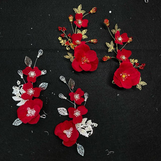 1 cặp hoa cài tóc màu đỏ đô sang trọng , phụ kiện tóc handmade, cài tóc cô dâu, cài tóc bà sui
