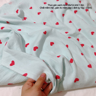 Vải thun gân trái tim xanh mint co giãn 4c, đanh mềm mịn siêu đẹp khổ 1.5m - Tiệm vải Mỹ Linh