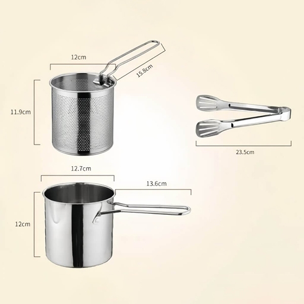 Nồi Chiên Ngập Dầu Inox 304 Có Giá Lọc, Quánh Inox Nấu Cháo, Nấu Sữa Cho Bé Dùng Mọi Loại Bếp Chống Gỉ An Toàn X552