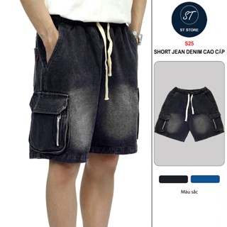 Quần Short Jean Nam Túi Hộp Chất Vải Dày Dặn Loại 1, Quần Đùi Bò Wash Màu Phong Cách Đường Phố Cá Tính ST STORE S25
