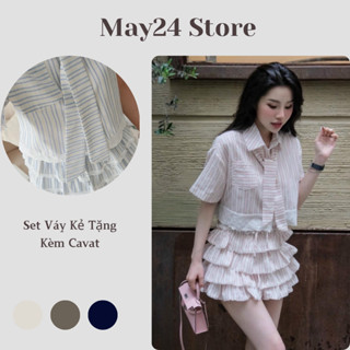 Set Váy Kẻ Tặng Kèm Cavat , Full 2 Màu, Trendy Loại 1 - May24 Store