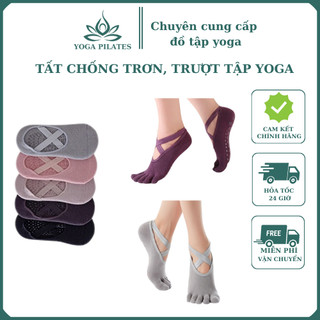 Tất - Vớ chân nữ có quai chéo dày dặn chống trơn trượt tập yoga, gym, pilates, múa ballet gắn hạt silicon
