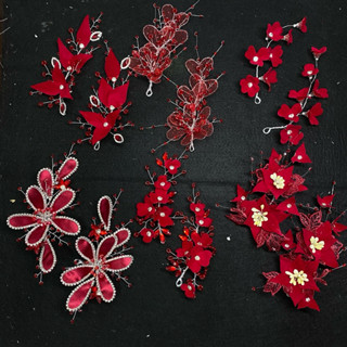 một đôi (2cái) hoa cài tóc cô dâu màu đỏ đô, phụ kiện tóc cô dâu và bà sui, kẹp tóc xinh chụp concept