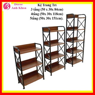 Kệ đựng đồ trang trí, giá sách, kệ để đồ nội thất nhà bếp 3-4-5 tầng sắt sơn tĩnh điện, mặt gỗ mdf