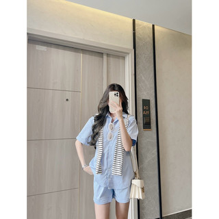 ( KÈM KHĂN ) Set sơ mi oversize, set sơ mi quần đùi gập gấu Samhyewear Thời Trang Nữ