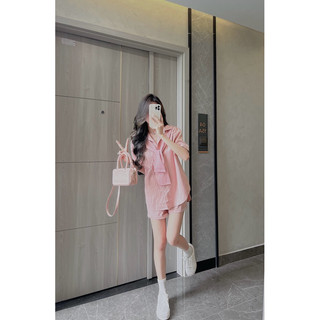 ( KÈM KHĂN ) Set sơ mi oversize, set sơ mi quần đùi gập gấu Samhyewear Thời Trang Nữ