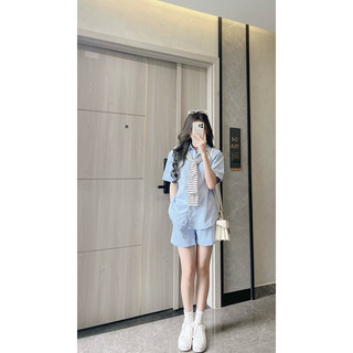 ( KÈM KHĂN ) Set sơ mi oversize, set sơ mi quần đùi gập gấu Samhyewear Thời Trang Nữ