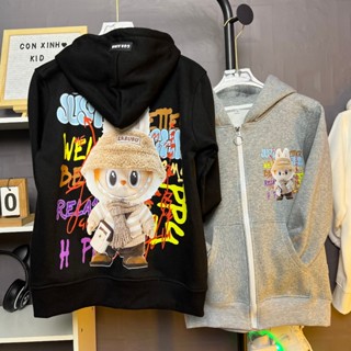 Áo Khoác Dây Kéo Bé Trai CONXINH Form Rộng Nỉ LABUBU CHOÀNG KHĂN Cho Bé Từ 4 Đến 10 Tuổi