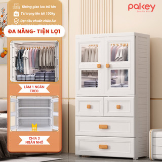 Tủ Nhựa Đựng Đồ Có Ngăn Treo Cao Cấp - Tủ Nhựa Mặt Kính Màu Trắng Hiện Đại Chính Hãng Pakey - Hottrend 2024 HX005