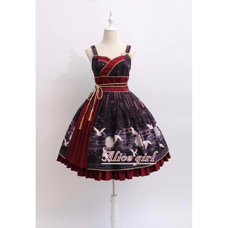 Váy đầm Lolita/ Waloli chính hãng JSK brand Alice Girl váy xoè phong cách Nhật Bản phối màu đỏ Trung