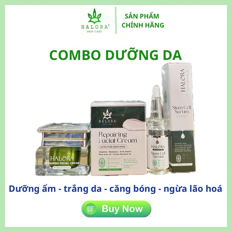 Kem dưỡng ẩm trắng da Halora [Serum tế bào gốc + Kem face dưỡng ẩm] [mẫu mới]