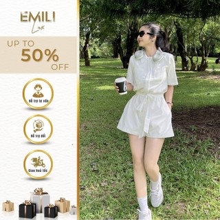 Váy sơ mi liền thân cổ bẻ Emili váy liền thân phối khuy phong cách kiểu nữ