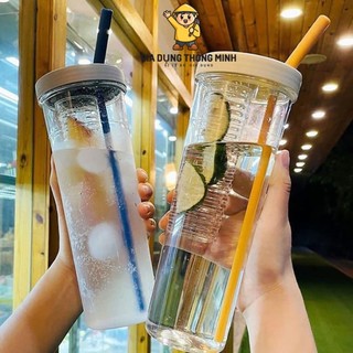 Bình nước trong suốt DETOX 700ml có ống hút tiện lợi