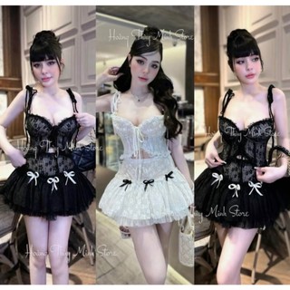 Set áo 2 dây cột nơ viền bèo kèm chân váy tầng nơ lưng chun phong cách tiểu thư , sang chảnh phù hợp đi chơi , đi tiệc