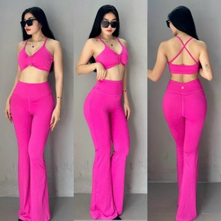Bộ Đồ Tập Thể Thao Nữ Áo Bra Nơ Ngực Quần Loe Nhiều Màu Tập Gym Yoga Aerobic Đi Chơi Cao Cấp