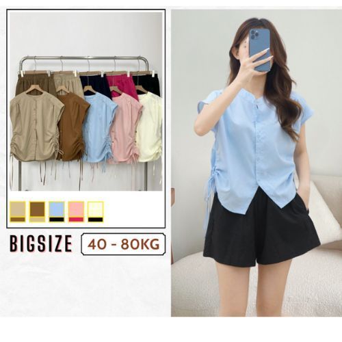 Áo nữ BIGSIZE  Fashion áo dây rút đính cúc dọc chất thô mềm | BigBuy360 - bigbuy360.vn