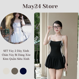 SET Váy 2 Dây Xinh Chân Váy Bí Dáng Xòe Tặng Kèm Quần Siêu Xinh May24 Store