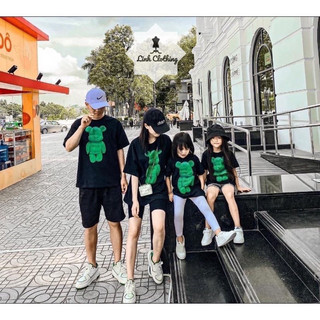 Áo thun gia đình in hình gấu xanh lá